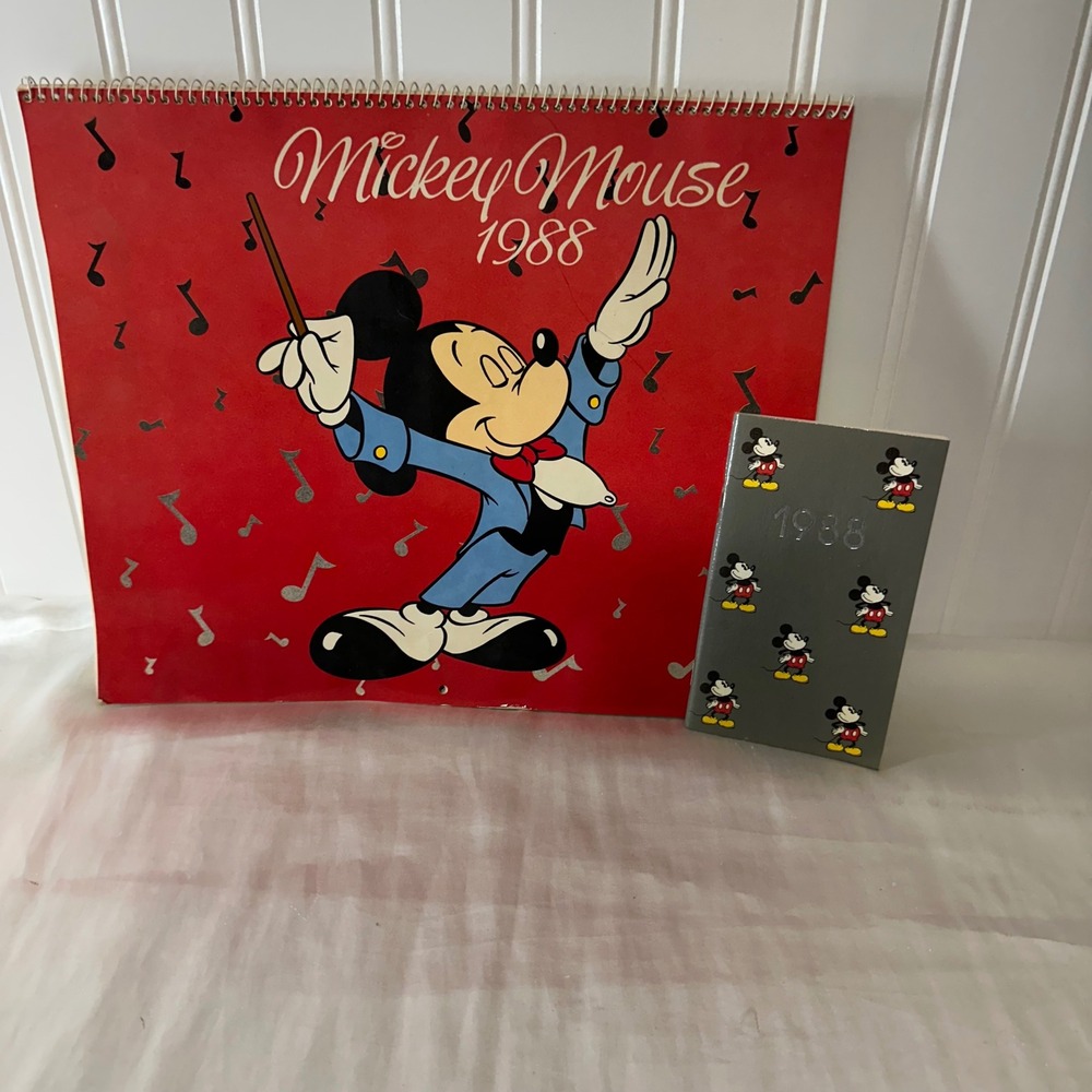 Disney Mickey Mouse Calendar Set 1988 Red Vintage 60th Anniversary Gibson
